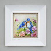 Картины и панно handmade. Livemaster - original item Painting with birds on flowers Painting Wedding gift. Handmade.