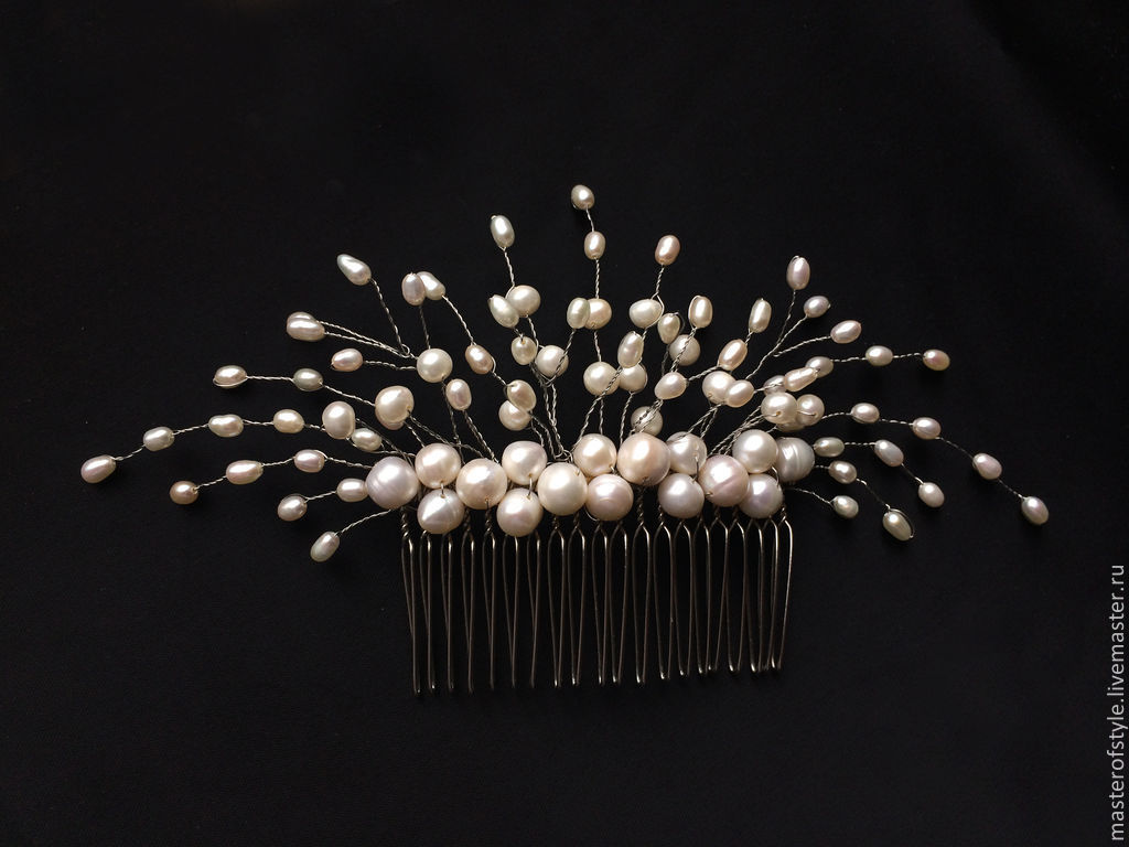 Свадебный гребень для прически белый из натурального жемчуга купить в ...