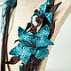 Necklace-brooch made of leather turquoise Lily. The author's the decoration of leather, Necklace, Bobruisk,  Фото №1