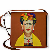 Сумки и аксессуары ручной работы. Ярмарка Мастеров - ручная работа Leather yellow brown crossbody bag Frida Kahlo. Handmade.