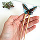 Order Wooden Ash Hairpin with Turquoise Butterfly Resin. WonderLand. Livemaster. . Hairpin Фото №3