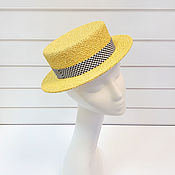 Аксессуары handmade. Livemaster - original item Straw boater hat. Color pale yellow. Handmade.