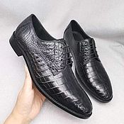 Обувь ручной работы handmade. Livemaster - original item Derby from the abdominal part of crocodile leather, in black color!. Handmade.