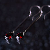 Украшения handmade. Livemaster - original item Silver stick earrings with a drop of red garnet. Handmade.