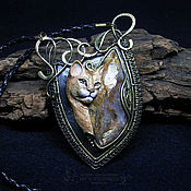 Украшения handmade. Livemaster - original item Brass pendant with puma and natural stone. Handmade.