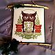 Embroidered owl, an Owl and owlets, cones embroidery tree, Pictures, Moscow,  Фото №1