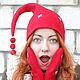 Красная шапочка, красные варежки, Новый год, зимняя шапочка, женские варежки, войлочные рукавички, валяные варежки