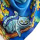 Batik shawl 'Cheshire cat on oak tom..' 90x90 silk satin. Shawls1. Handpainted silk by Ludmila Kuchina. My Livemaster. Фото №4