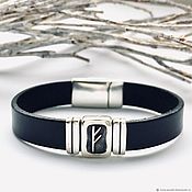 Украшения handmade. Livemaster - original item Prosperity - Men`s bracelet, the rune Fehu, silver, leather. Handmade.