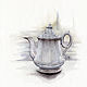Watercolor painting. Teapot. White series. Pictures. Sinitsa Katerina. Online shopping on My Livemaster.  Фото №2