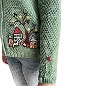 Одежда handmade. Livemaster - original item Cardigan women`s Town, knitting needles, hand embroidery, merino wool. Handmade.