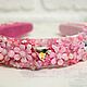 Pink Romantic Headband with Flowers Embroidered Volumetric Headband, Headband, Moscow,  Фото №1