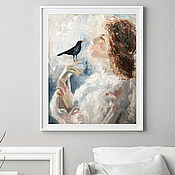 Картины и панно handmade. Livemaster - original item Girl and bird, bedroom painting, oil on canvas. Handmade.