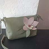 Сумки и аксессуары handmade. Livemaster - original item Women`s leather bag.Clutch Bag with applique. Olive orchid. Handmade.