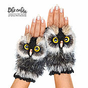 Аксессуары handmade. Livemaster - original item Owl `s brown mitts. Handmade.