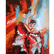 Картины и панно handmade. Livemaster - original item Flamenco Dancer oil painting, palette knife 50h40. Handmade.