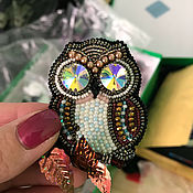 Украшения handmade. Livemaster - original item Bronze OWL on branch brooch with crystals,beads,beads. Handmade.