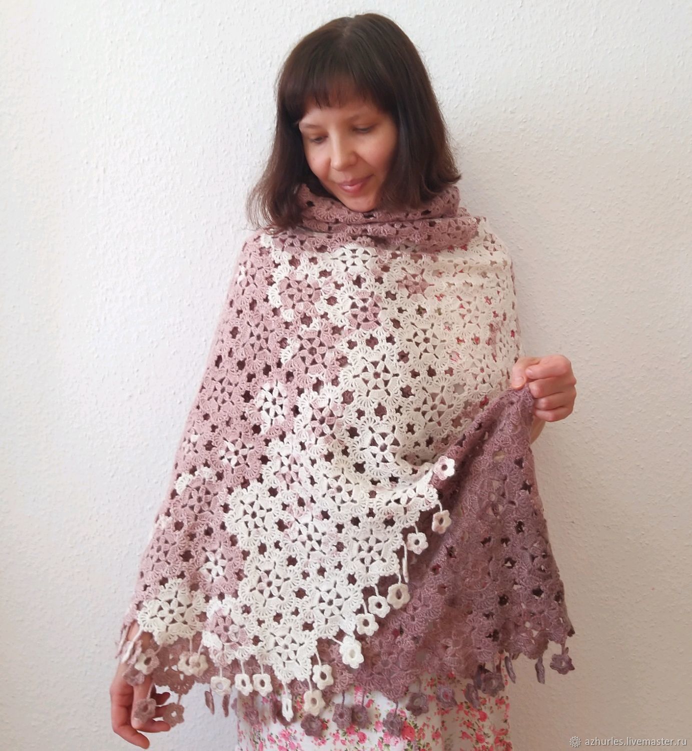 Openwork shawl stole for autumn winter lace scarf with tassels Blueberry, Wraps, Ekaterinburg,  Фото №1