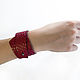 Red Leather Bracelet. Cuff bracelet. Two Starlings. Online shopping on My Livemaster.  Фото №2