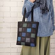 Сумки и аксессуары handmade. Livemaster - original item Women`s bag black blue, shopper, patchwork, large bag, 353. Handmade.