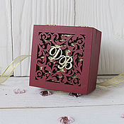 Свадебный салон handmade. Livemaster - original item Wooden burgundy ring box (box with initials). Handmade.