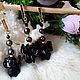Lampwork Murano Black iris silver 925 PR, pearl, Tassel earrings, Warsaw,  Фото №1