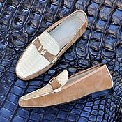 Обувь ручной работы handmade. Livemaster - original item Men`s loafers, made of python or ostrich leather, with a combination of cattle and suede.. Handmade.