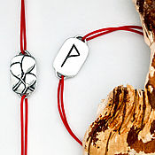 Украшения handmade. Livemaster - original item Vugno, A bracelet on a red thread with the Vugno rune, double-sided, silver. Handmade.