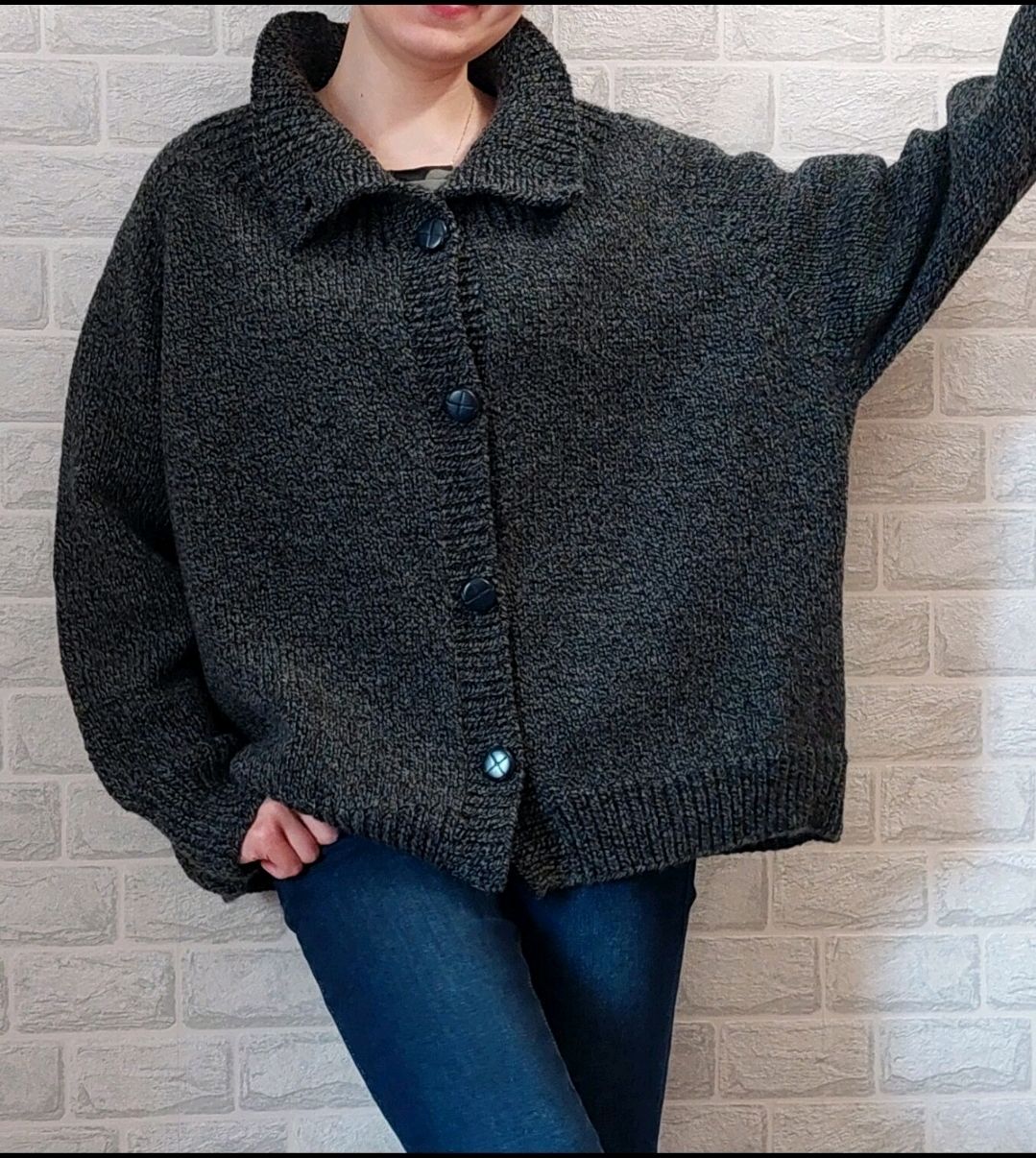Кардиган большой вязаный женский красивый серый меланж в интернет ...