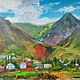 Летний пейзаж домики в горах, картина маслом 40х50 см, живопись, Картины, Москва,  Фото №1
