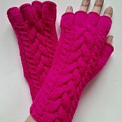 Аксессуары handmade. Livemaster - original item Mittens with fingers Braids, fuchsia. Handmade.