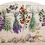 Для дома и интерьера ручной работы. Ярмарка Мастеров - ручная работа Tiles and tiles: Apron for Kitchen Panel Poppies and garlic. Handmade.