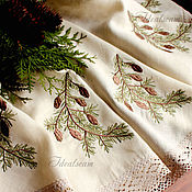 Для дома и интерьера handmade. Livemaster - original item Round linen tablecloth " Spruce Branch". Handmade.