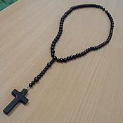 Работы для детей, handmade. Livemaster - original item Men`s rosary beads made of black ebony with a cross. Handmade.