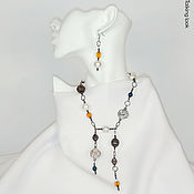 Украшения handmade. Livemaster - original item Jewelry set with tiger eye and pearls. Necklace and earrings. Handmade.