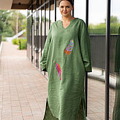 Одежда handmade. Livemaster - original item Linen floor-length dress with embroidery 