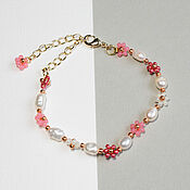 Украшения handmade. Livemaster - original item Pink Floral Pearl and Bead Bracelet (BB-P-RS). Handmade.