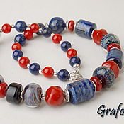 Украшения handmade. Livemaster - original item Beads short blue and red coral. Handmade.