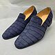 Men's loafers, crocodile leather, nubuck leather, in blue, Loafers, St. Petersburg,  Фото №1