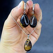 Украшения handmade. Livemaster - original item Set of tiger eye earrings and pendant. Handmade.