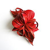 Украшения handmade. Livemaster - original item Automatic hair clip flower with leather loops Fiery Cascade red scarlet. Handmade.
