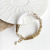 Украшения handmade. Livemaster - original item Bead Harness Bracelet Gold on White Japanese Beads. Handmade.