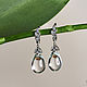 Drop earrings Leaves of glass silvered with crystal drops, Earrings, Moscow,  Фото №1