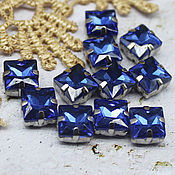 Материалы для творчества handmade. Livemaster - original item Rhinestones 8 mm Blue sapphire in a square frame. Handmade.