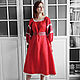 Red linen midi dress in boho style Poppies color. Dresses. Kupava - ethno/boho. My Livemaster. Фото №4