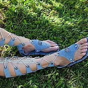 Обувь ручной работы handmade. Livemaster - original item Gladiators of Denim blue suede lace-up. Handmade.