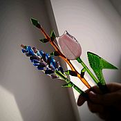 Подсвечник фонарик из цветного стекла витраж тиффани Домик Климта