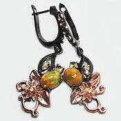 Украшения handmade. Livemaster - original item 925 sterling silver earrings with natural fire opals and citrines. Handmade.