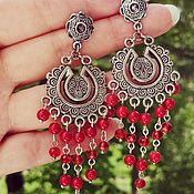 Украшения handmade. Livemaster - original item Coral Red Earrings, Long Silver Earrings. Handmade.