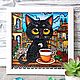  Витражная картина Котик пьёт кофе на балконе 22х22 см. Картины. ZorkaVenera (Татьяна). Ярмарка Мастеров.  Фото №4
